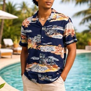 H&M Shirt Men’s XS Hawaiian Coastal Floral Retro Paradise Travel Aesthetic Boho